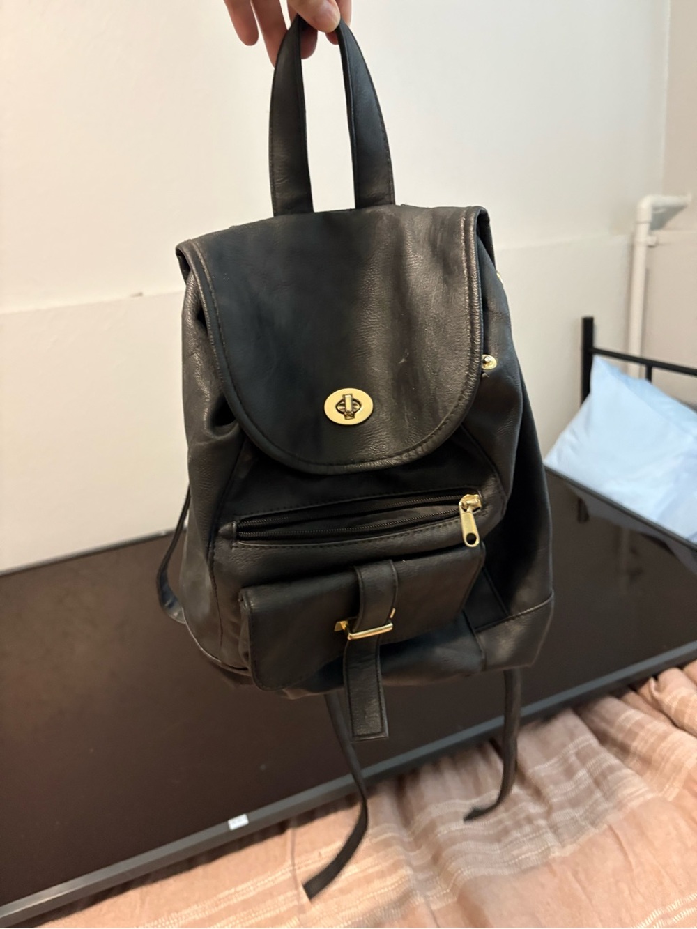 Classic Black Leather Backpack for Women